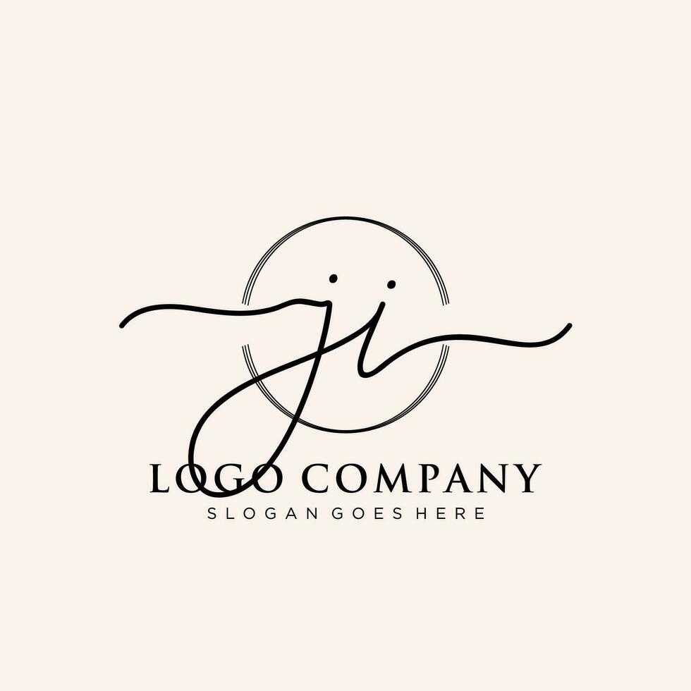 Initial JI  feminine logo collections template. handwriting logo of initial signature, wedding, fashion, jewerly, boutique, floral and botanical with creative template for any company or business. vector