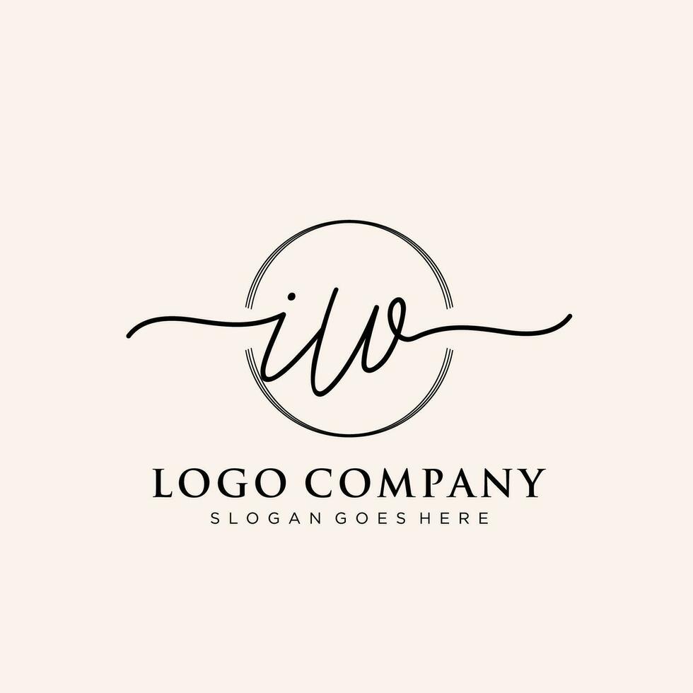 Initial IW feminine logo collections template. handwriting logo of initial signature, wedding, fashion, jewerly, boutique, floral and botanical with creative template for any company or business. vector