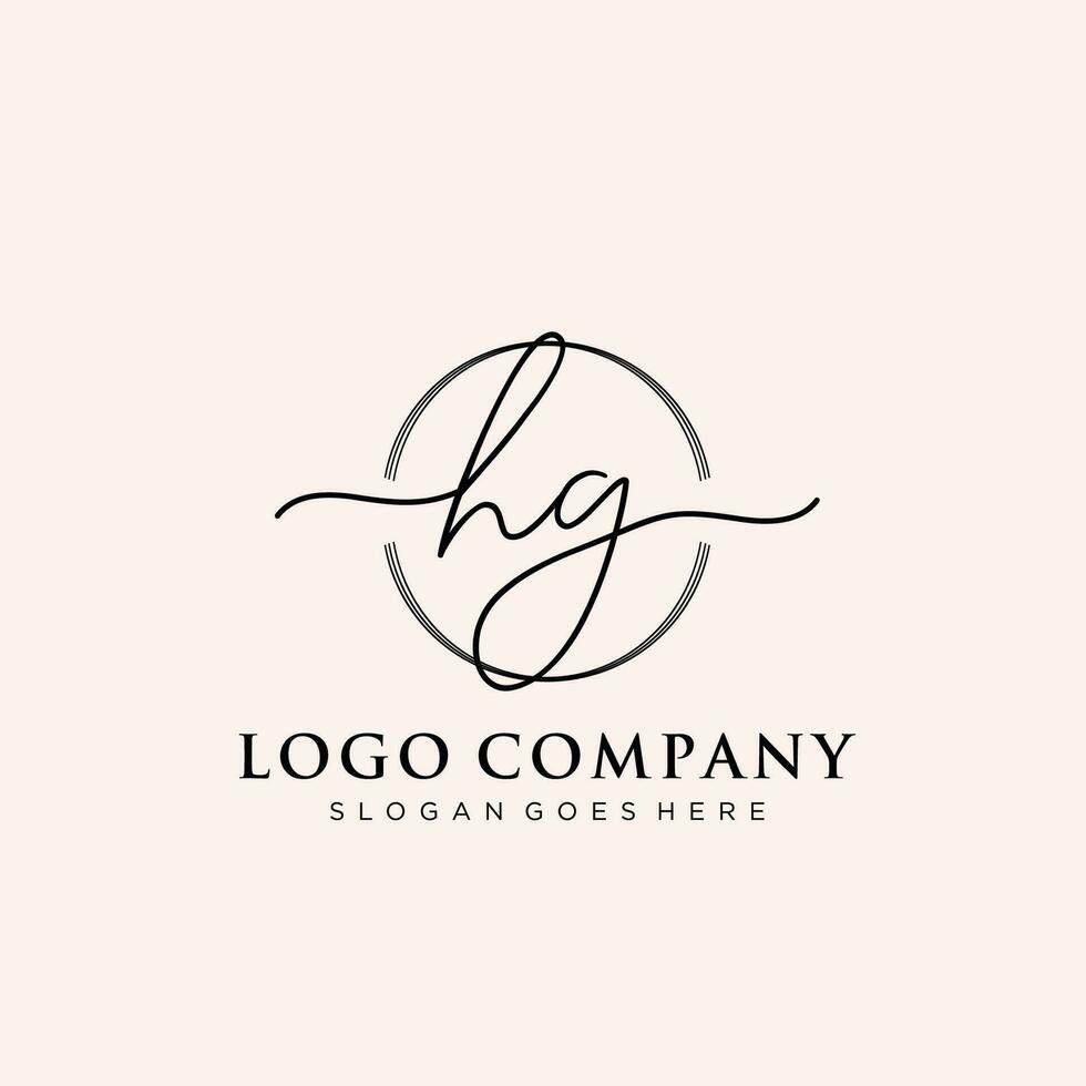Initial HG feminine logo collections template. handwriting logo of initial signature, wedding, fashion, jewerly, boutique, floral and botanical with creative template for any company or business. vector