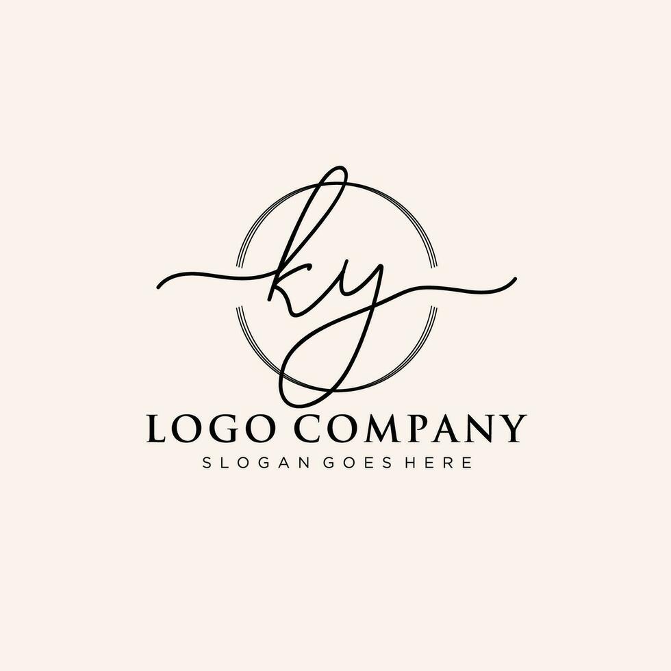 Initial KY feminine logo collections template. handwriting logo of initial signature, wedding, fashion, jewerly, boutique, floral and botanical with creative template for any company or business. vector