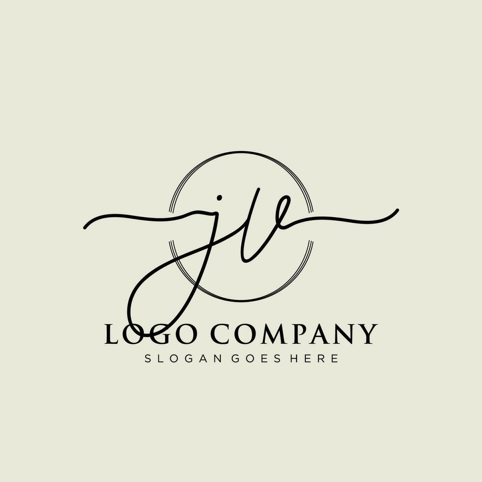Initial JV feminine logo collections template. handwriting logo of initial signature, wedding, fashion, jewerly, boutique, floral and botanical with creative template for any company or business. vector