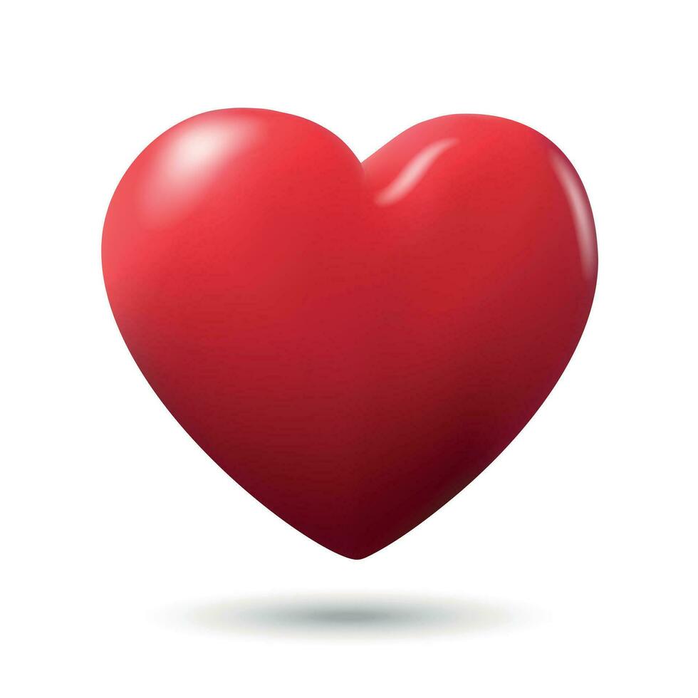 Realistic 3d Red heart design icon, love symbol. vector