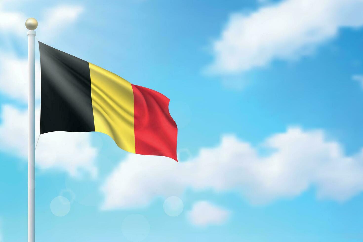 Waving flag of Belgium on sky background. Template for independence vector