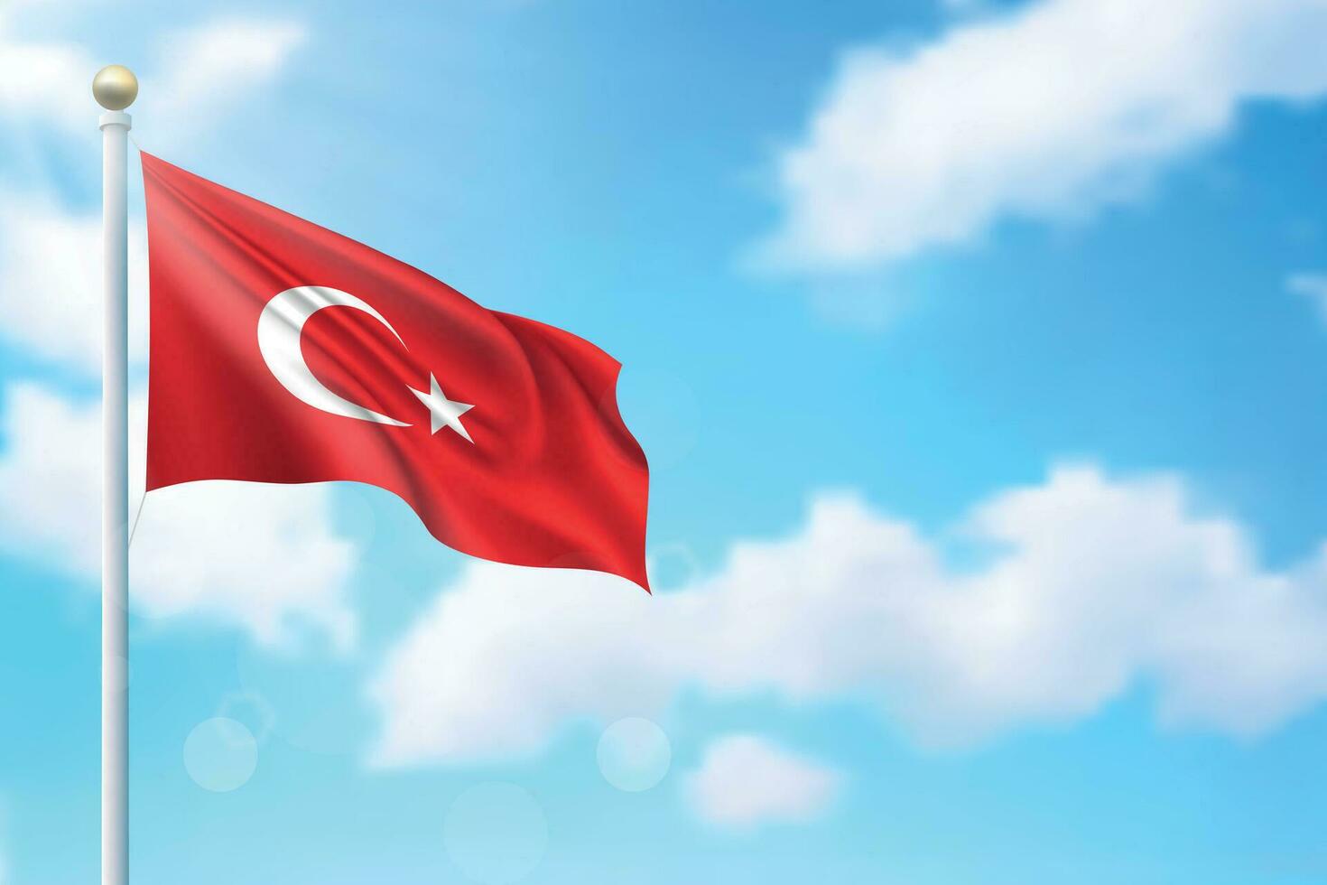 Waving flag of Turkey on sky background. Template for independence vector