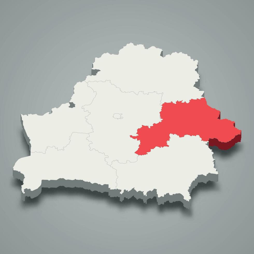 Mogilev oblast region location within Belarus 3d imap vector