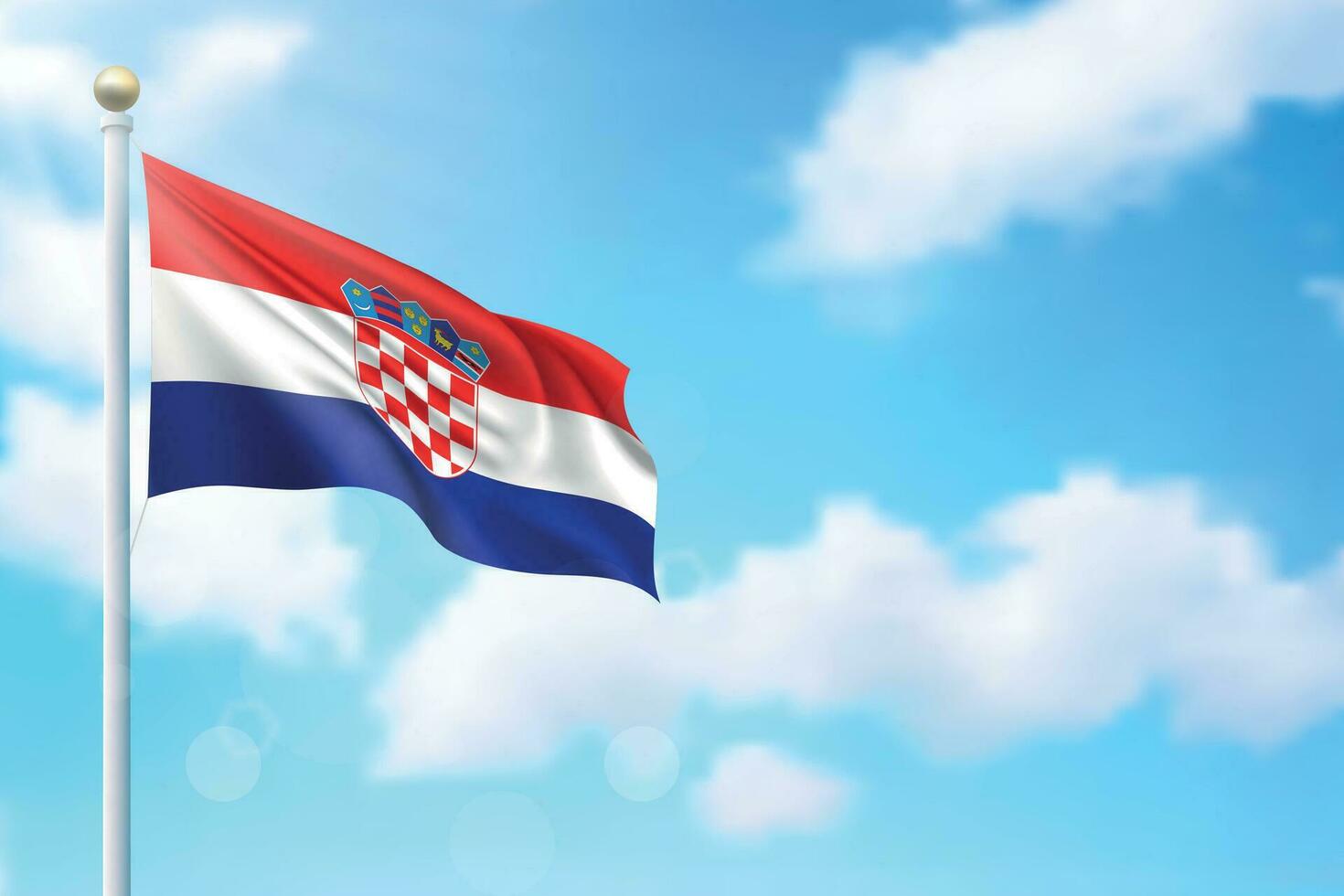 Waving flag of Croatia on sky background. Template for independence vector