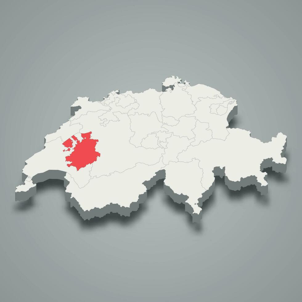 Fribourg cantone location within Switzerland 3d map vector