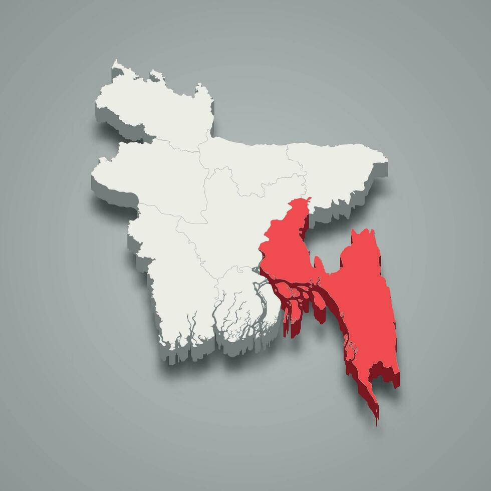 Chittagong state location within Bangladesh 3d map vector