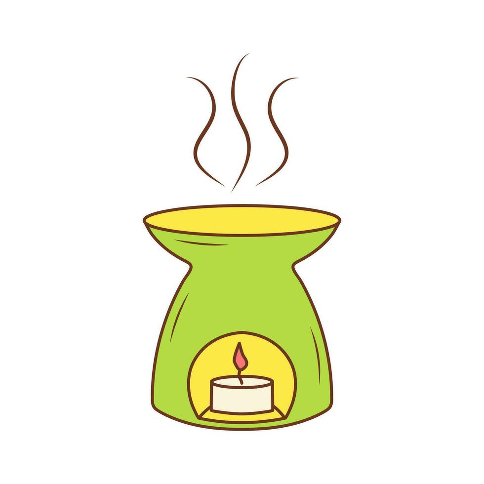 Aroma lamp with candle. Aromatherapy accessory. Color doodle icon. Relax, me time concept. vector