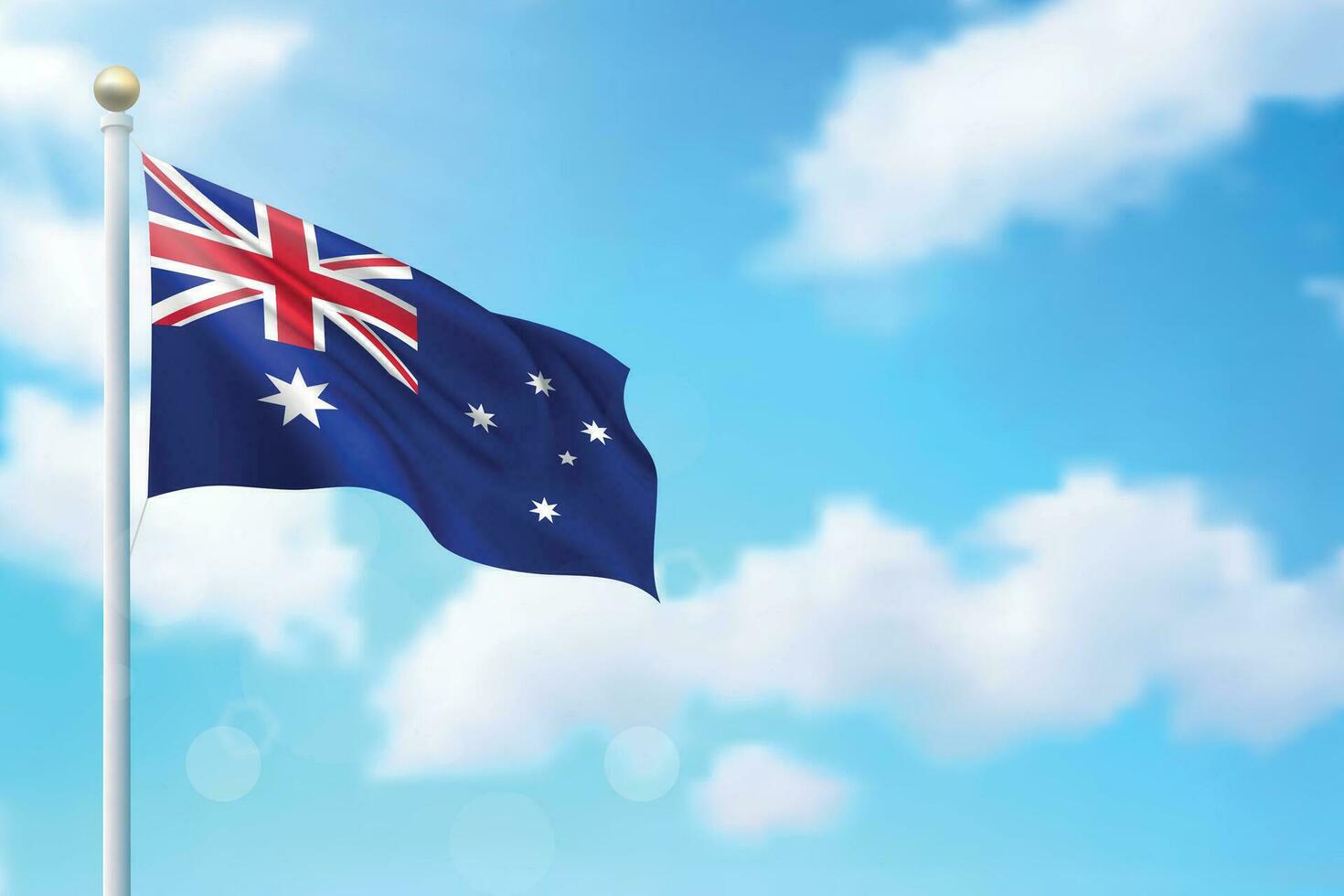 Waving flag of Australia on sky background. Template for independence vector