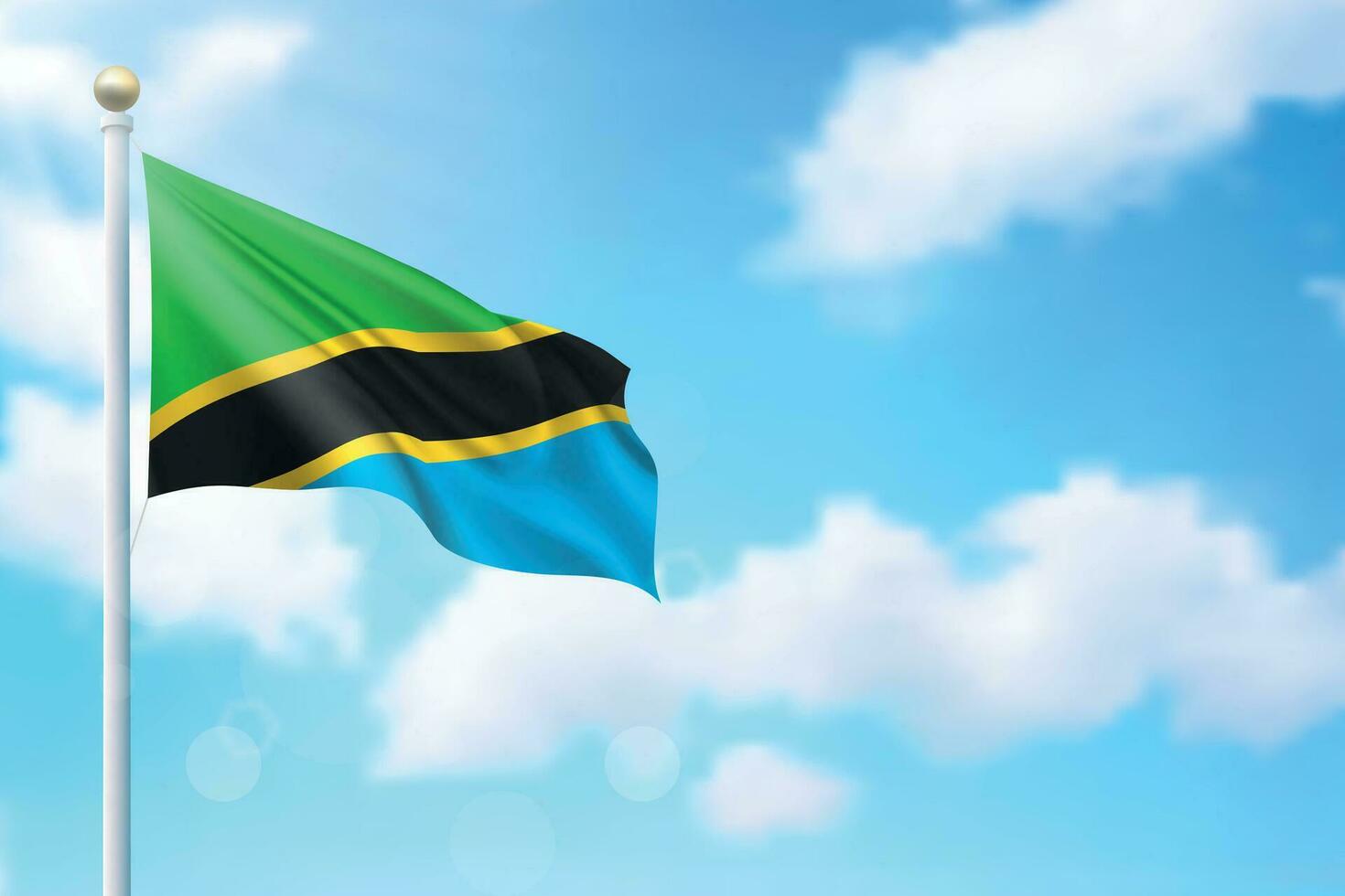 Waving flag of Tanzania on sky background. Template for independence vector