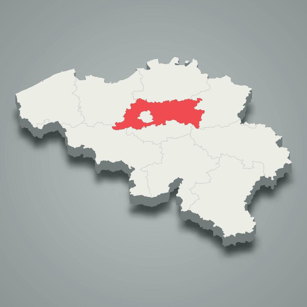 Flemish Brabant state location within Belgium 3d map vector