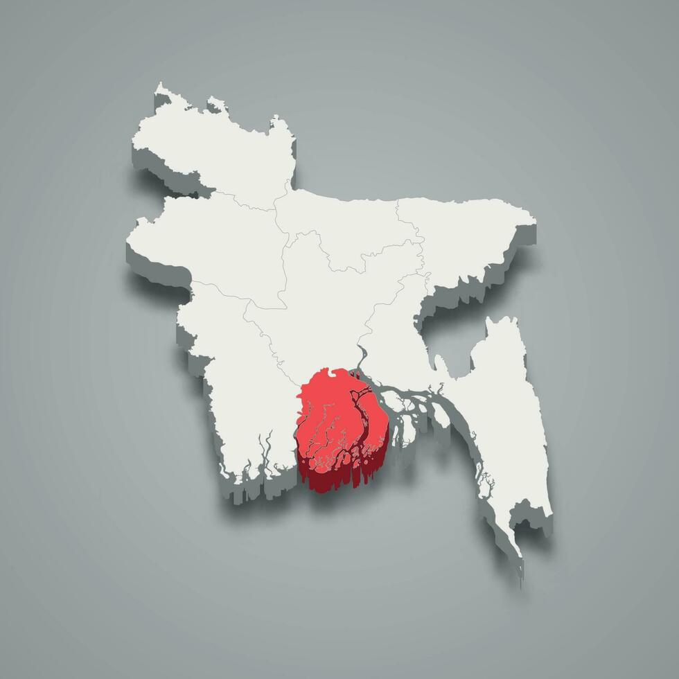 Barisal state location within Bangladesh 3d map vector