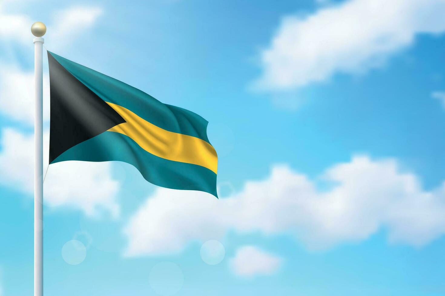 Waving flag of Bahamas on sky background. Template for independence vector