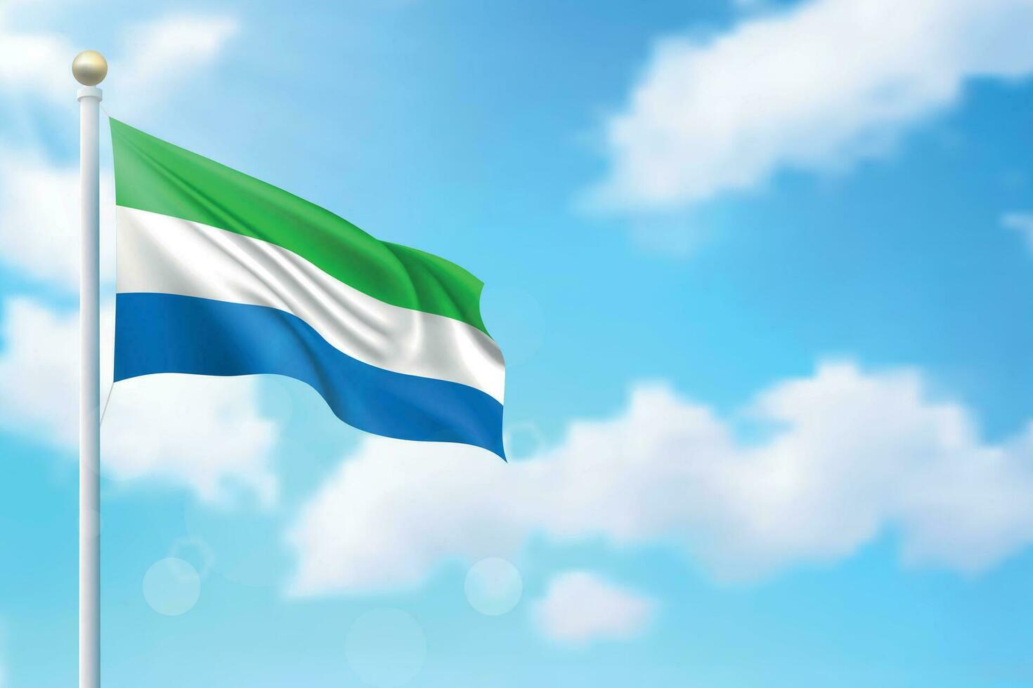 Waving flag of Sierra Leone on sky background. Template for independence vector