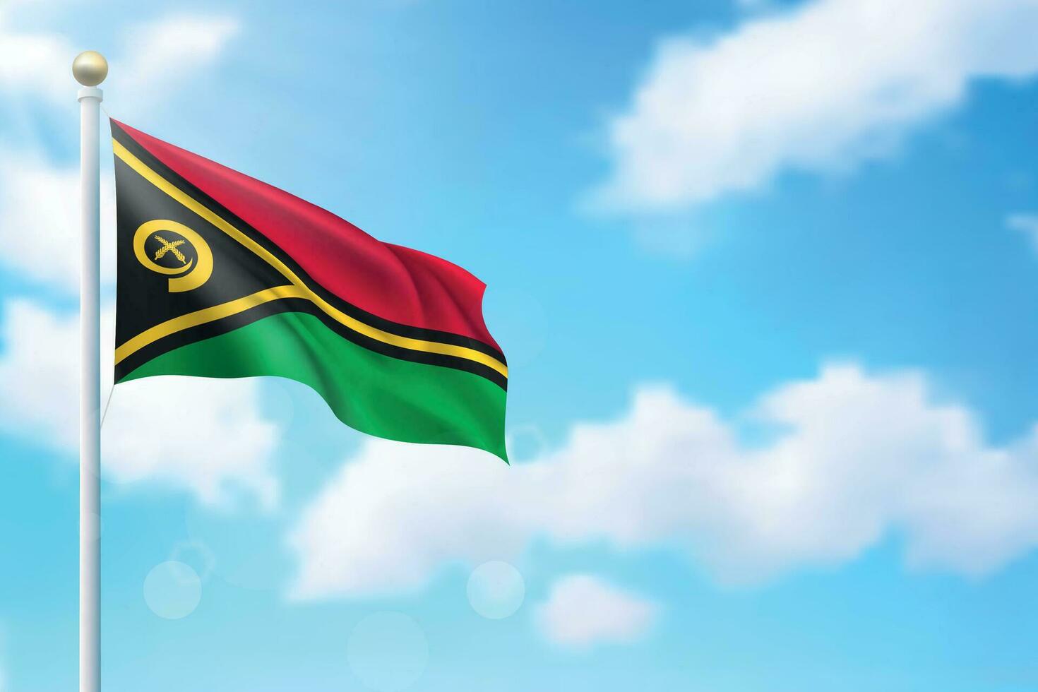 Waving flag of Vanuatu on sky background. Template for independence vector