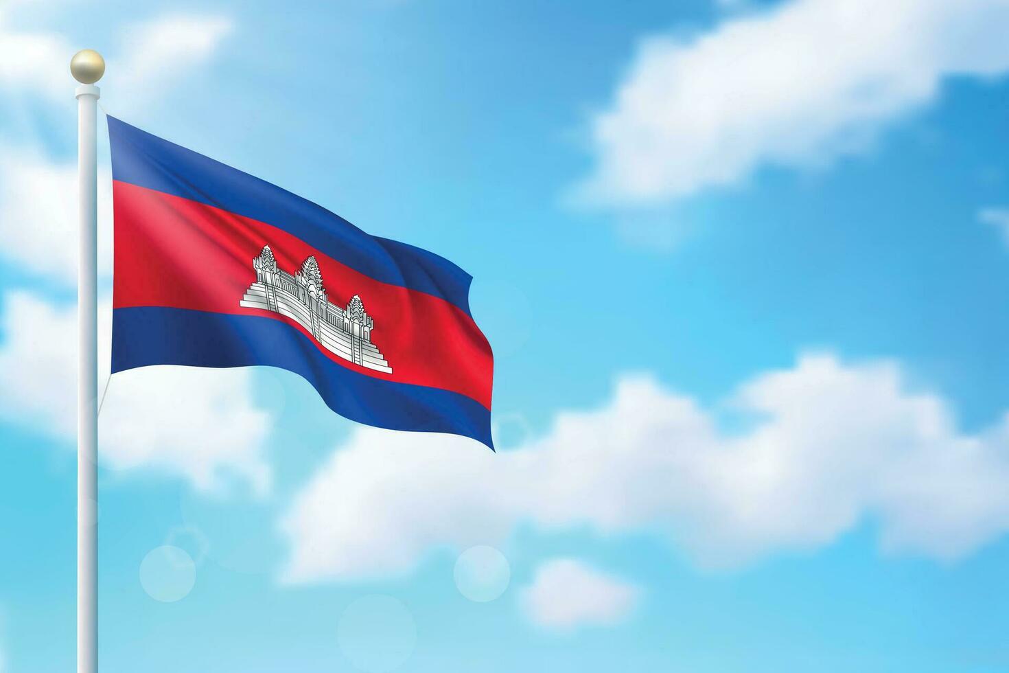 Waving flag of Cambodia on sky background. Template for independence vector
