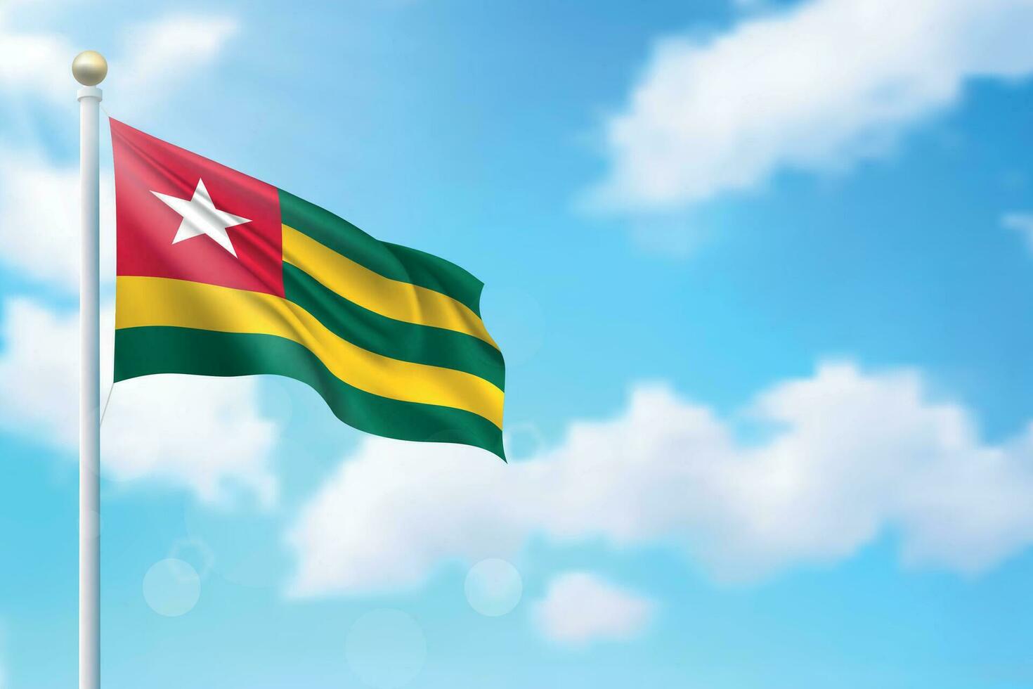 Waving flag of Togo on sky background. Template for independence vector
