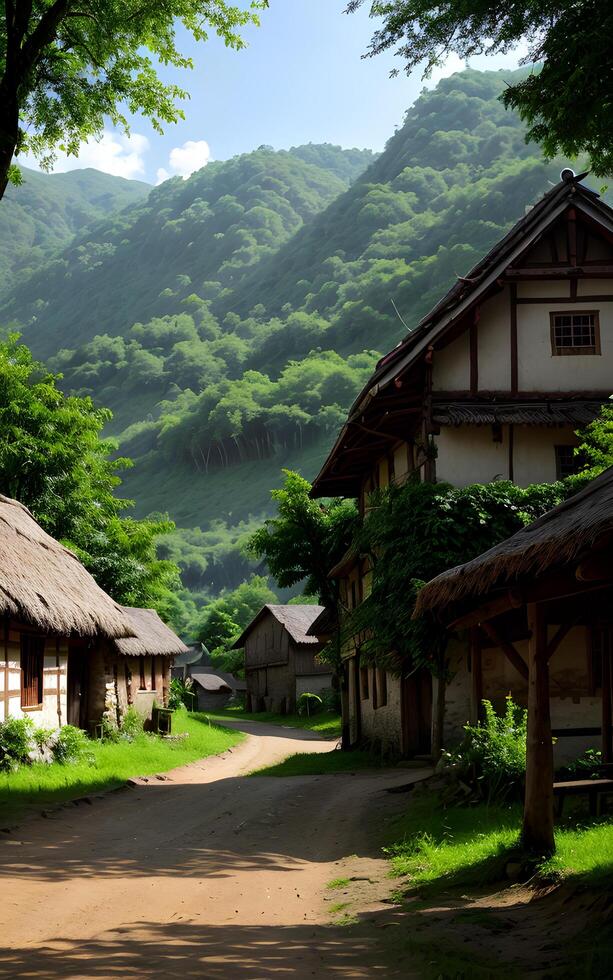 Serene spring summer village environment landscape. photo