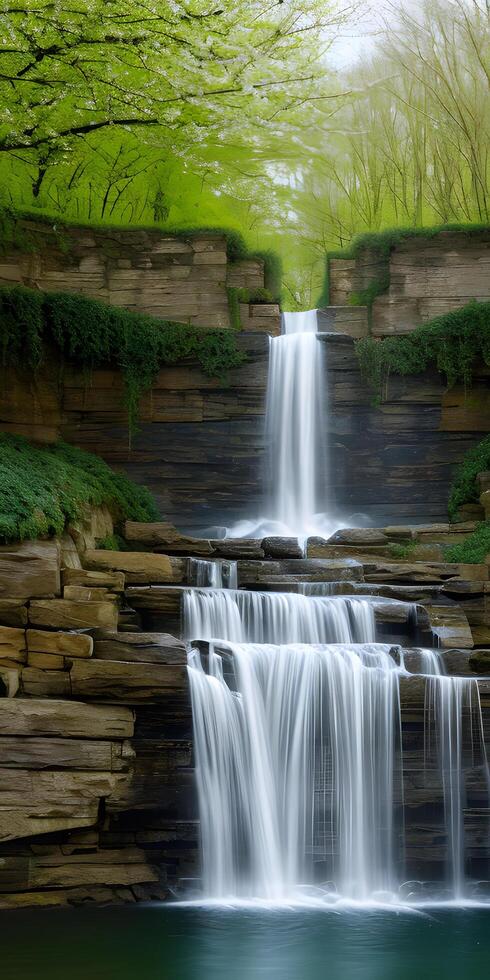 maravilloso cascada paisaje primavera verano naturaleza ambiente. ai generativo foto