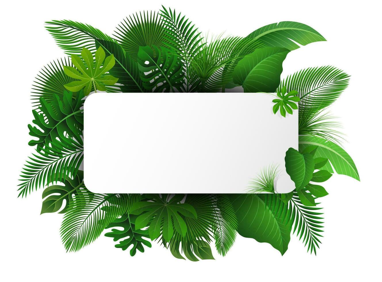 Sign with Text Space of Tropical Leaves. Suitable For Nature Concept, Vacation, and Summer Holiday, Vector Illustration