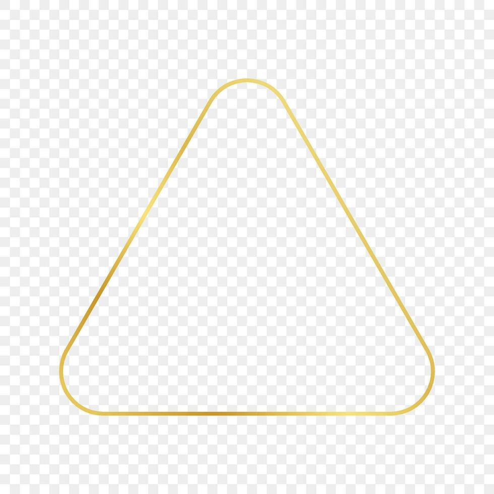 Gold glowing rounded triangle frame isolated on background. Shiny frame with glowing effects. Vector illustration.