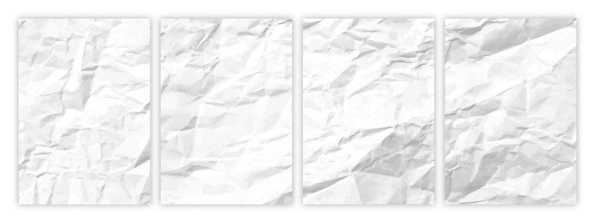 Set of A4 pages crumpled paper vector