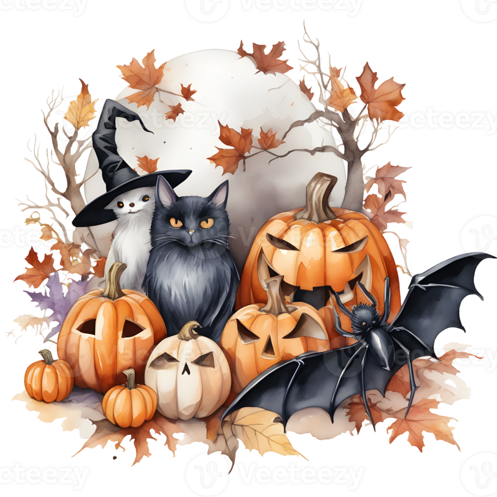 Happy Halloween Day Clipart, Halloween Day composition, Generative AI png