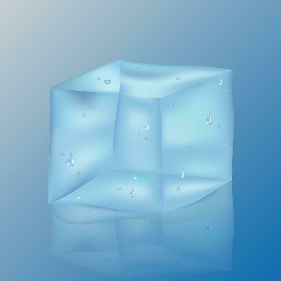 Set of vector illustrations of melting realistic style ice cubes