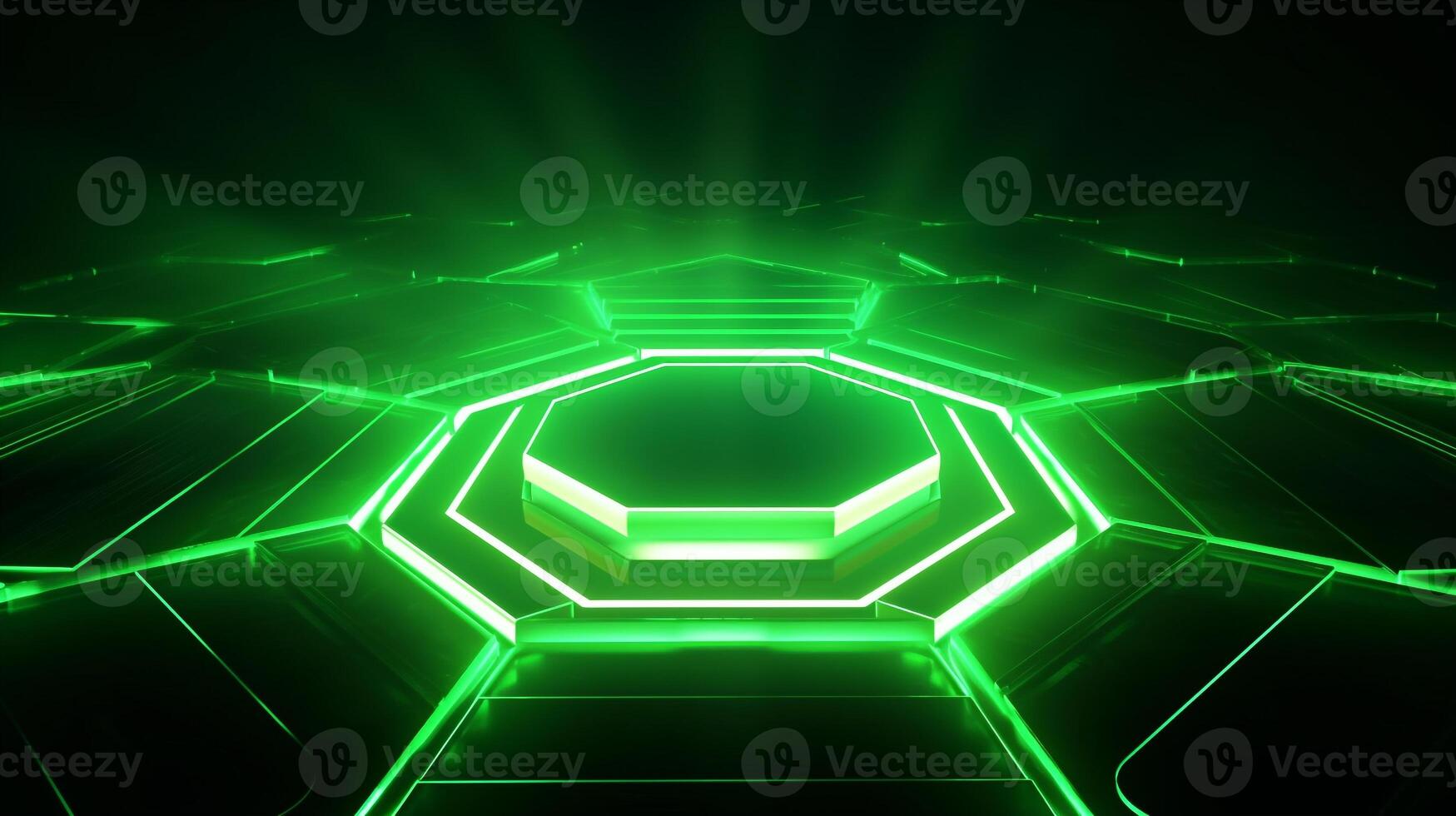 a cool hexagon shape background with green neon laser light  . Generative AI photo