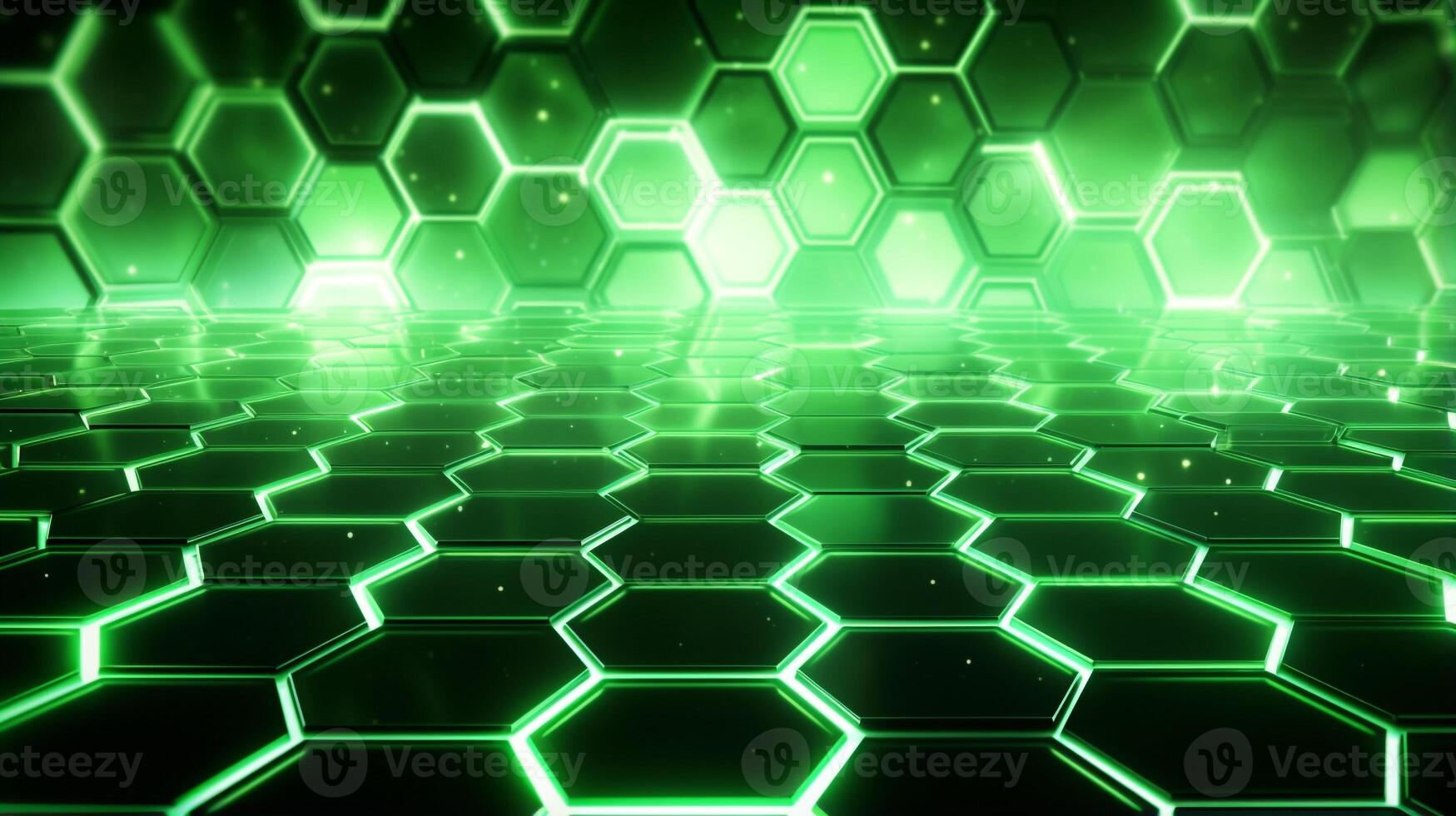 a cool hexagon shape background with green neon laser light  . Generative AI photo