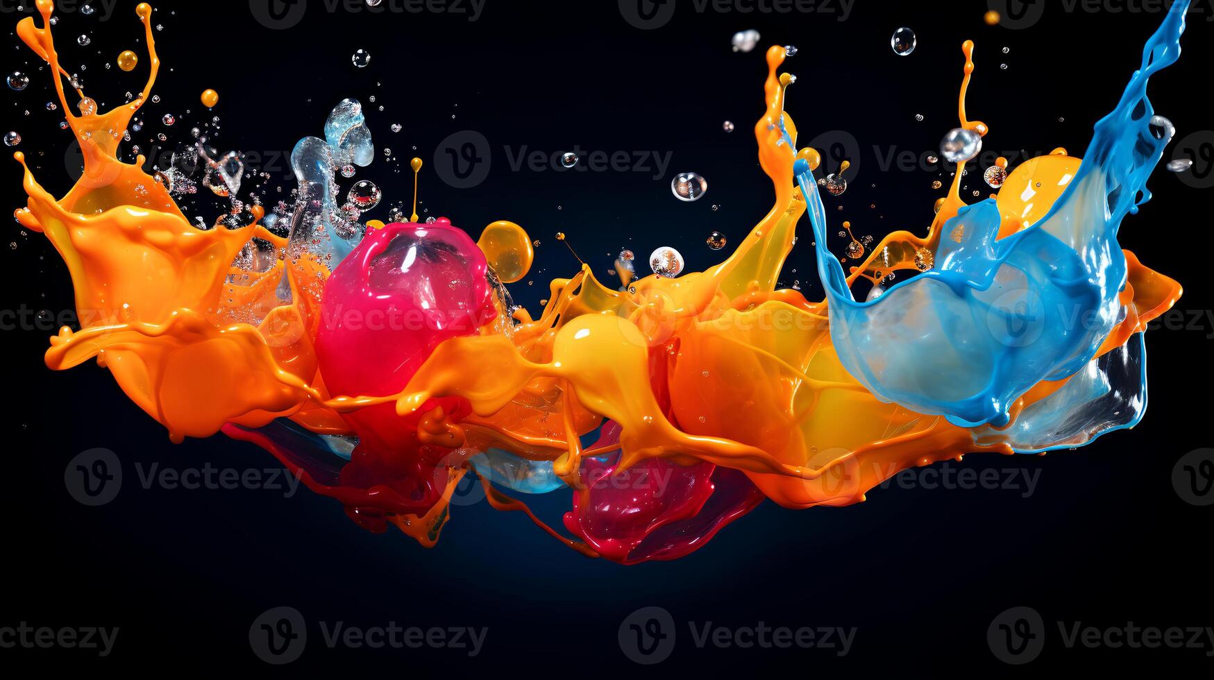 Abstract background of colorful splash water. Generative AI photo