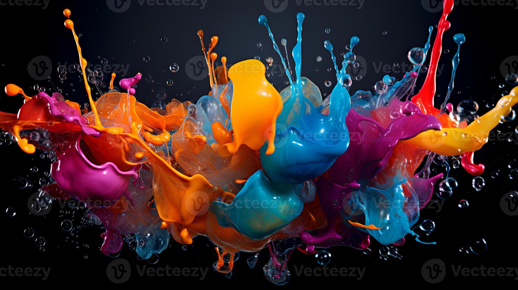 Abstract background of colorful splash water. Generative AI photo