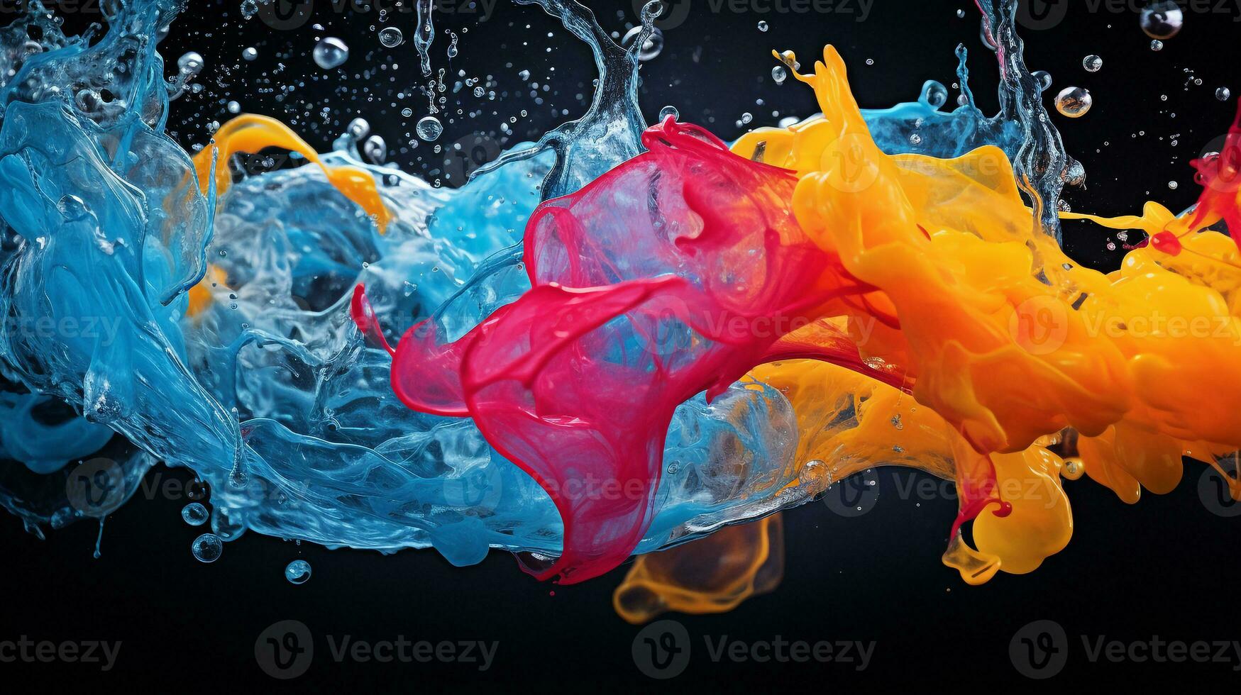 Abstract background of colorful splash water. Generative AI photo