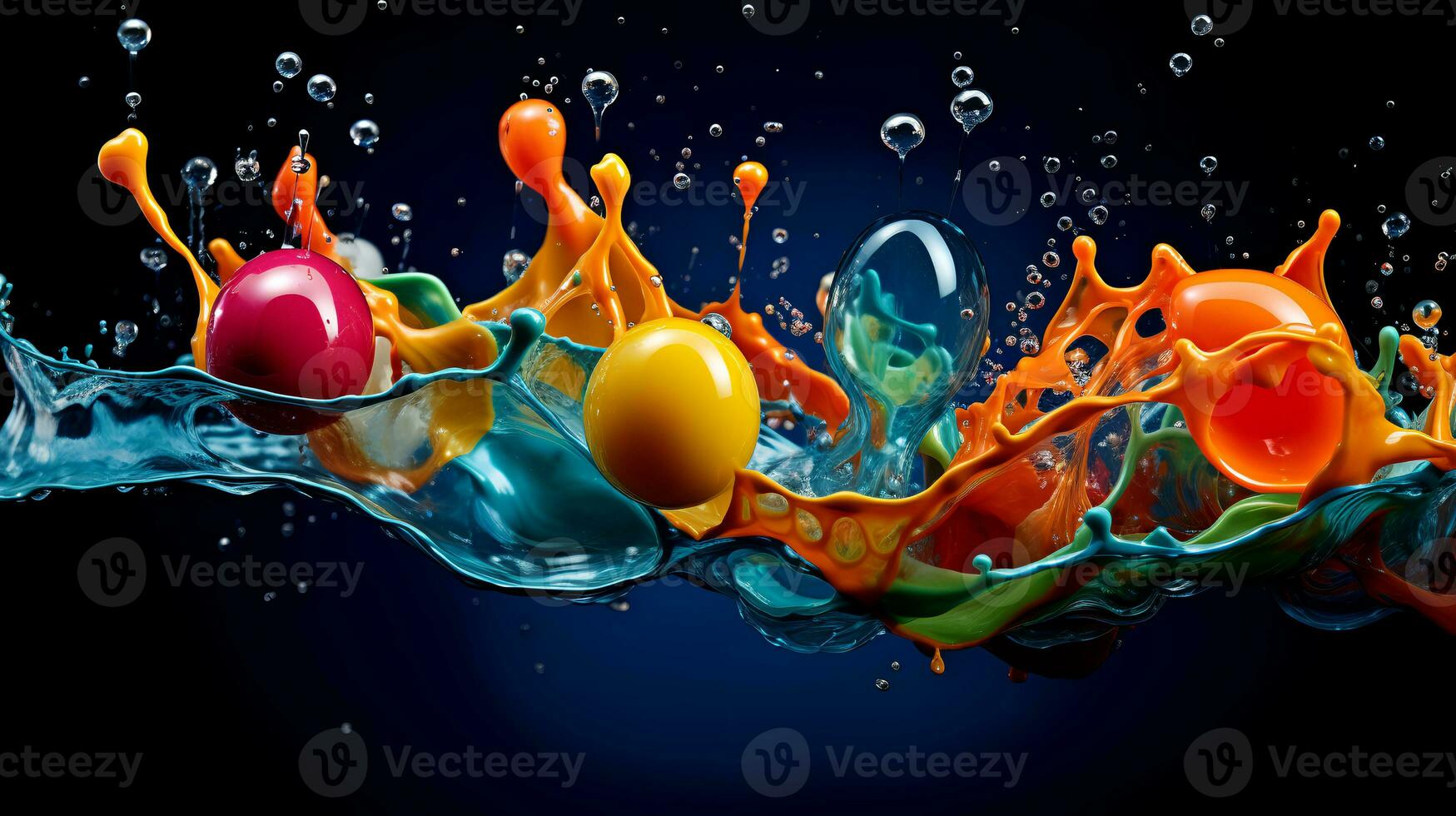 Abstract background of colorful splash water. Generative AI photo