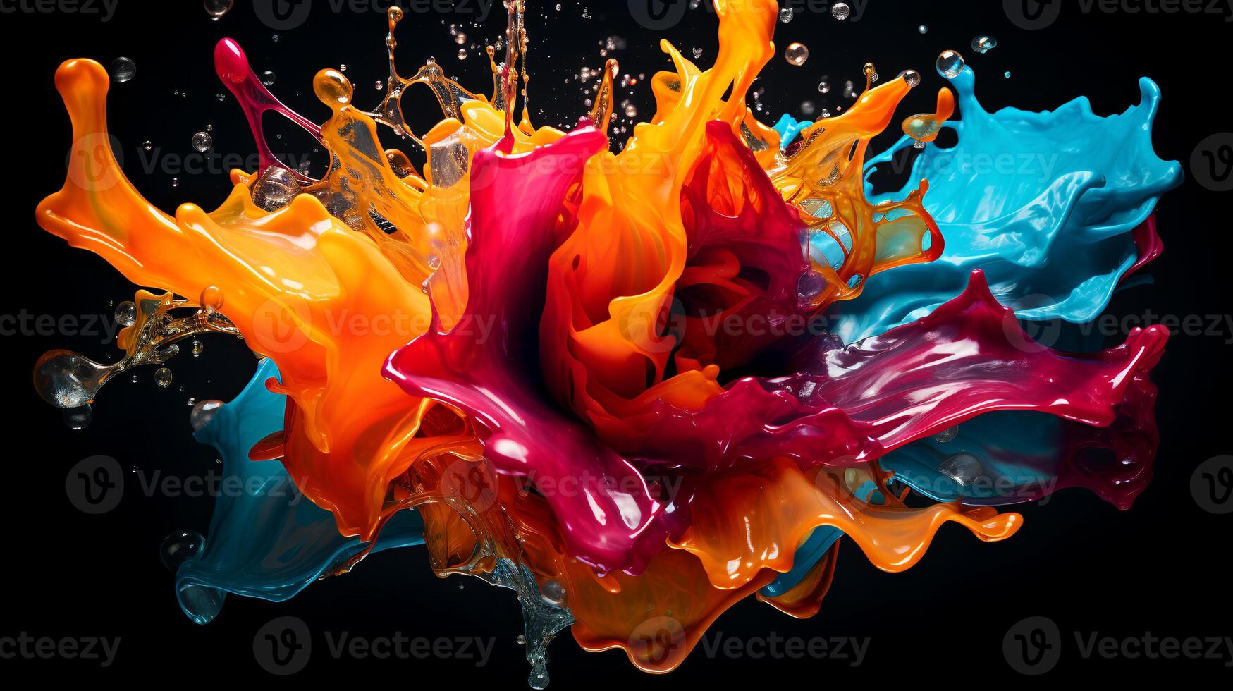 Abstract background of colorful splash water. Generative AI photo