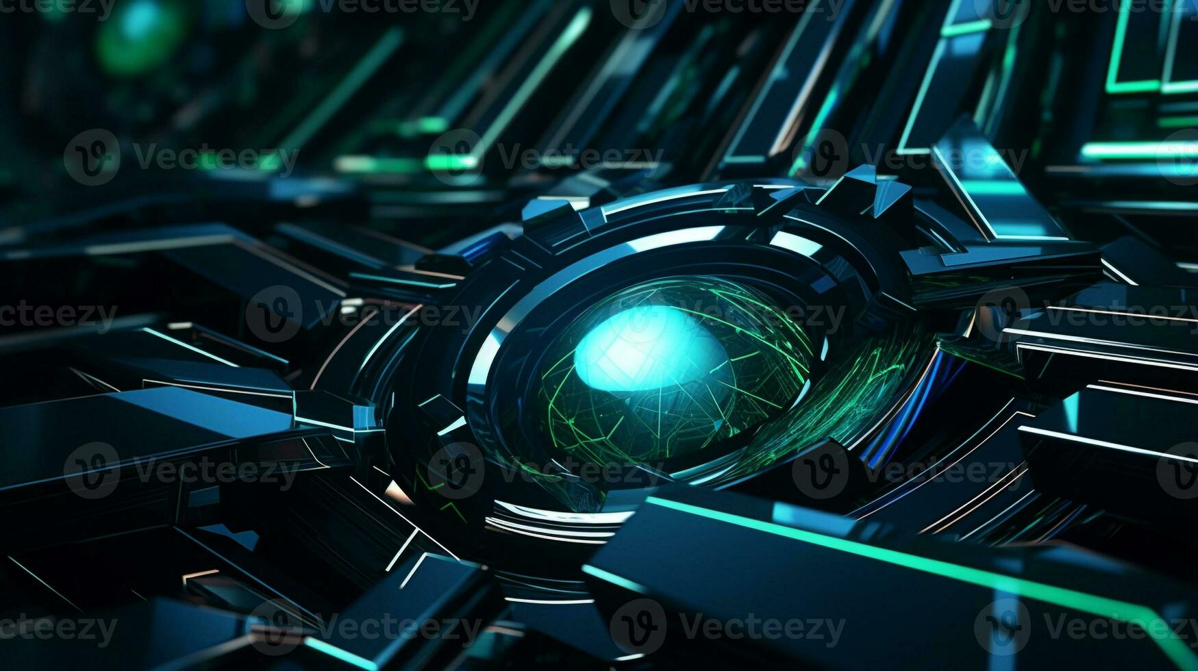 3d futuristic shape background with illustration of blue green and black color. Generative AI photo