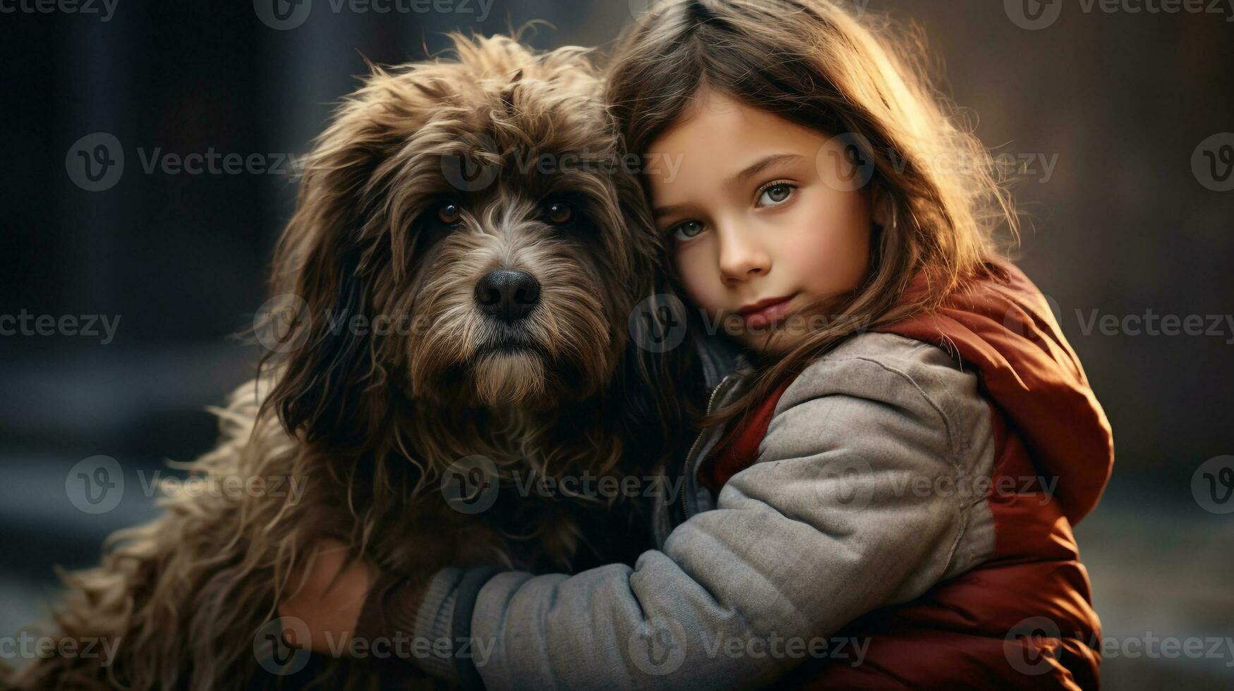 selfie photo of a little boy with his dog  . Generative AI