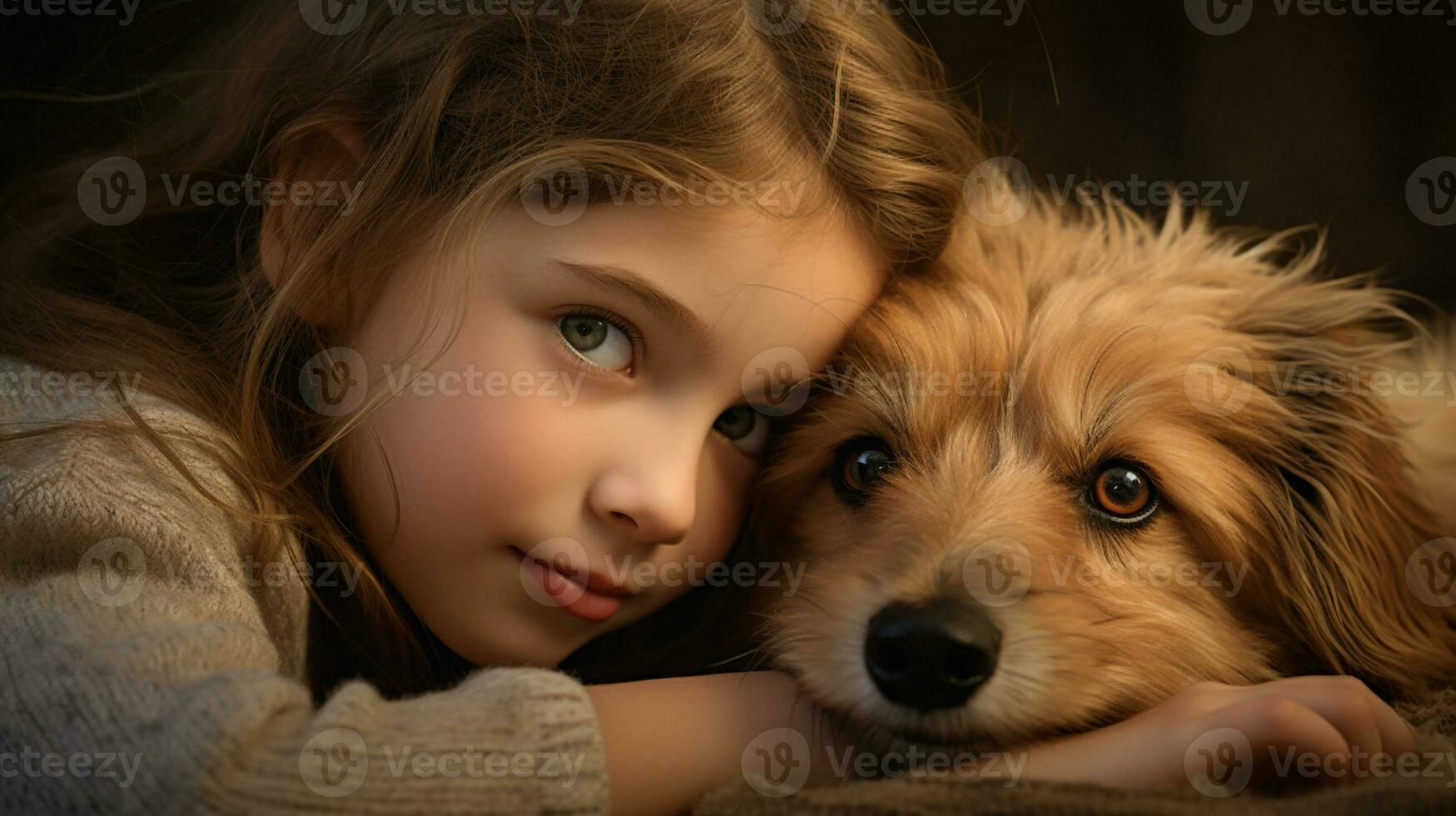 selfie photo of a little boy with his dog  . Generative AI