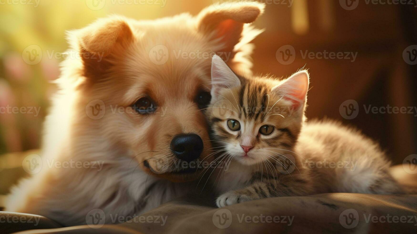 photo of dog and cat loving each other  . Generative AI