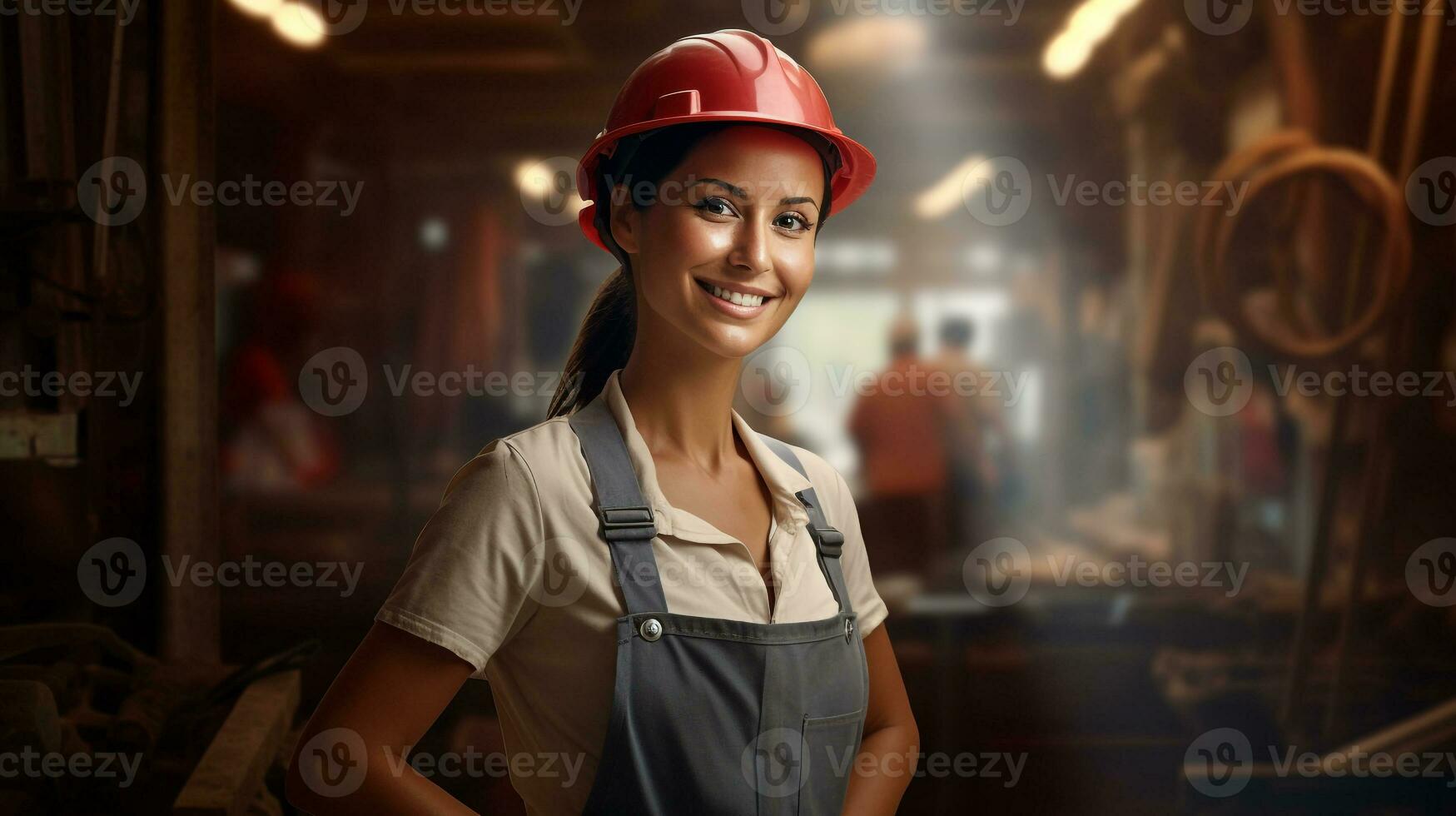 Photo of female worker smile looking camera. Generative AI