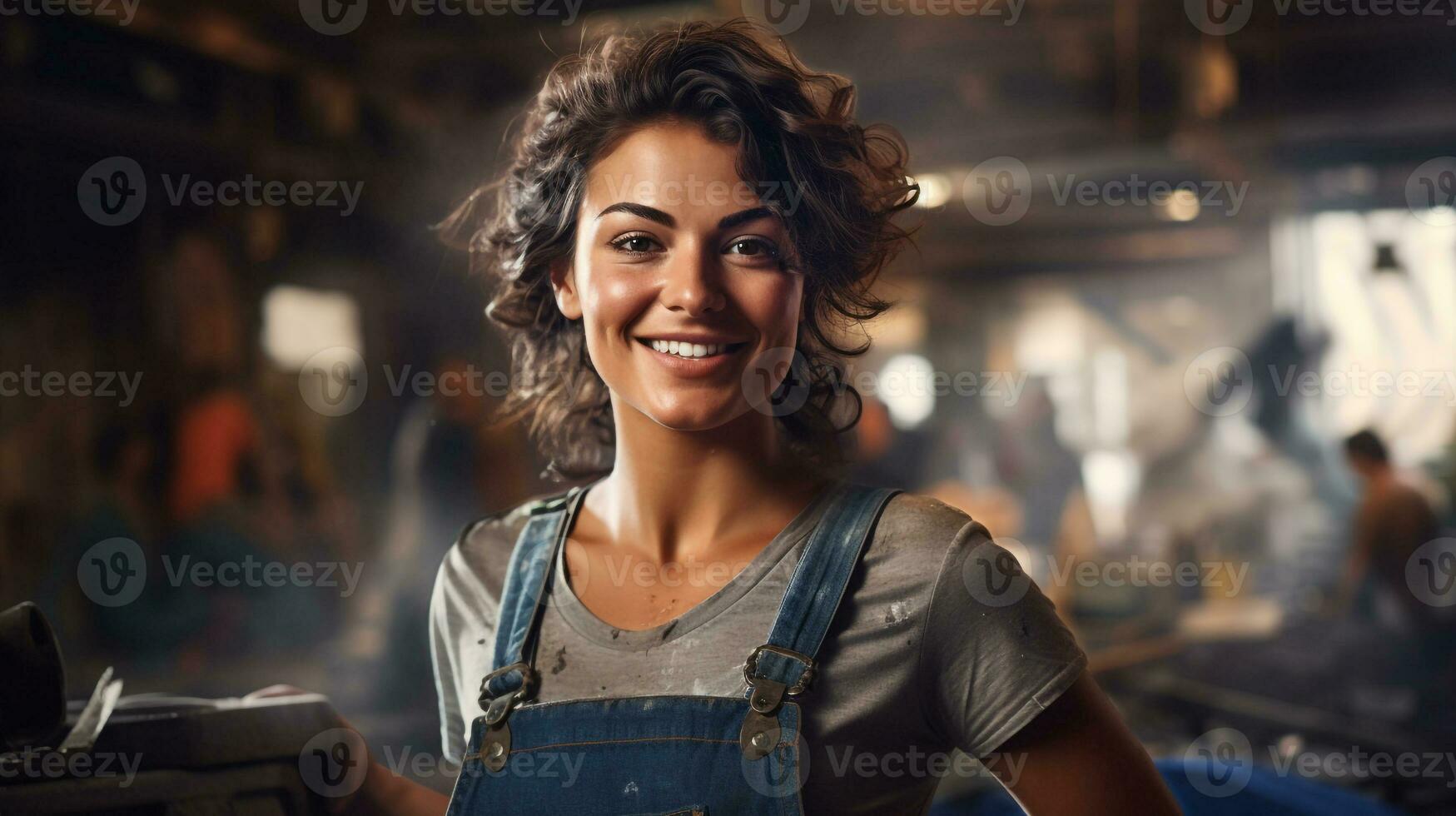 Photo of female worker smile looking camera. Generative AI