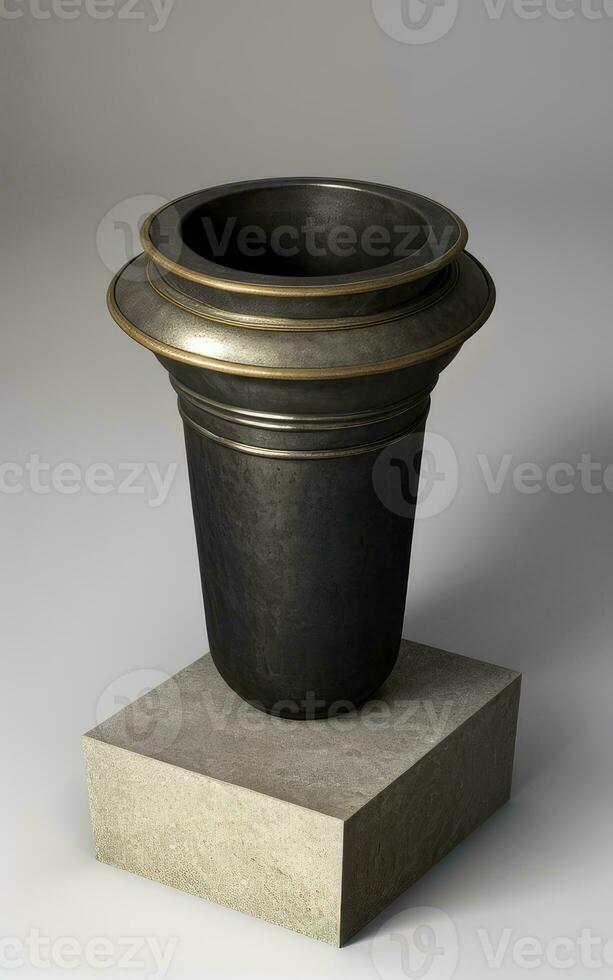 Photo Realistic Unique Antique Metal Pottery On Grey Background Created With AI Generative