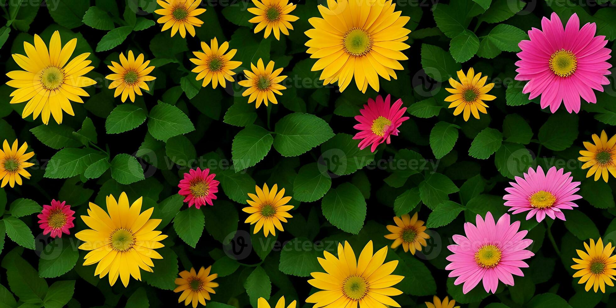 Flowers concept wallpaper assorted beautiful flowers green leaves by blurred background. AI Generative photo