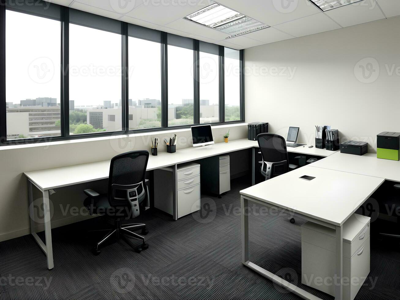 Bright indoor interior mini work office environment design. AI Generative photo