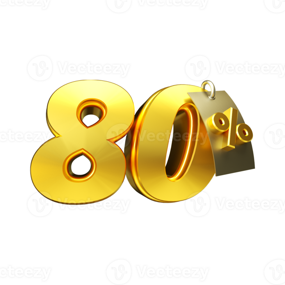 3d render number percent gold png