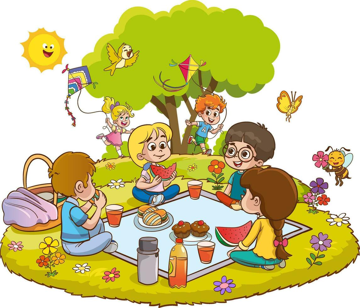 Illustration Of Kids Having A Picnic At The Park On A White Background illustration-of-kids-having-a-picnic-at-the-park-on-a-white-background