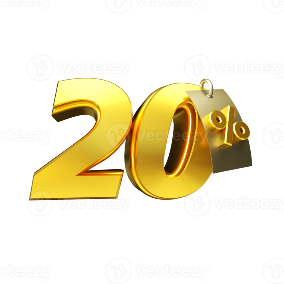 3d render number percent gold png