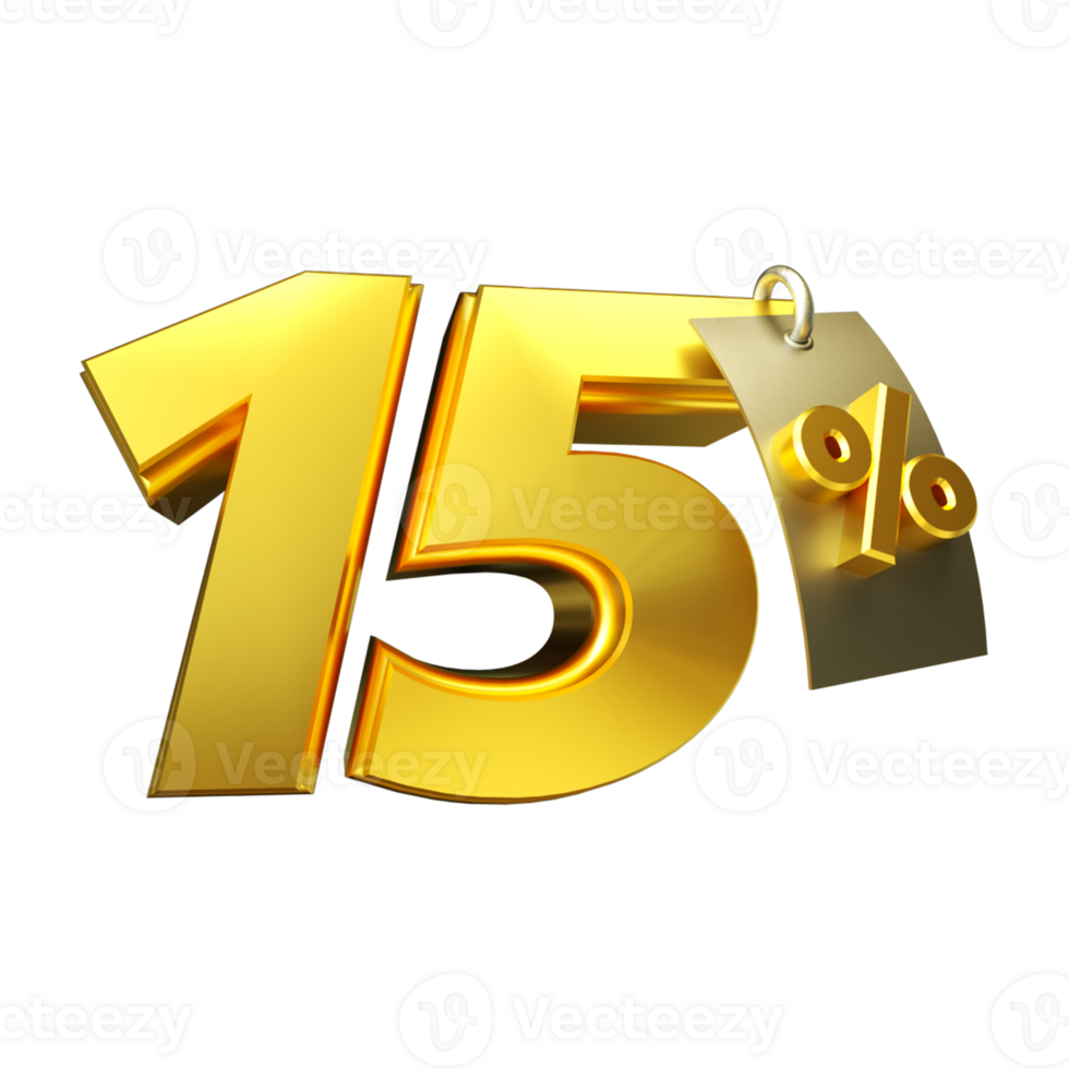 3d render number percent gold png