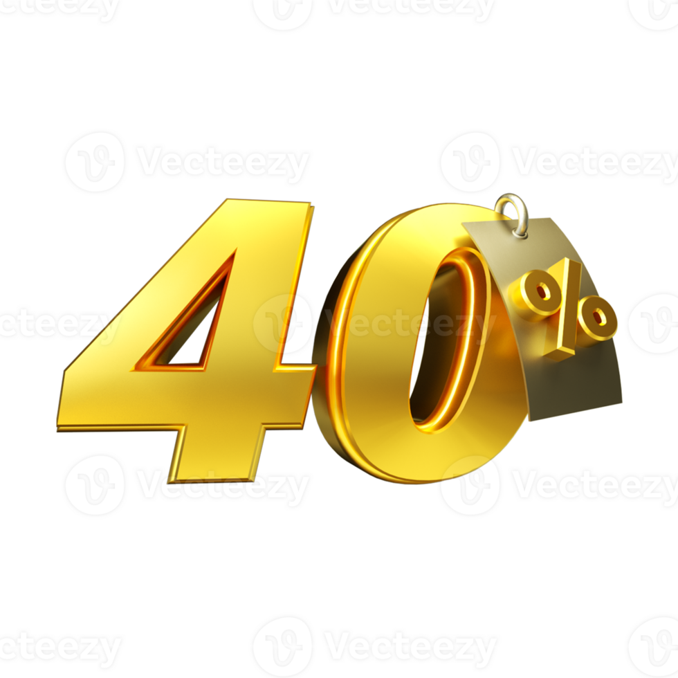 3d render number percent gold png